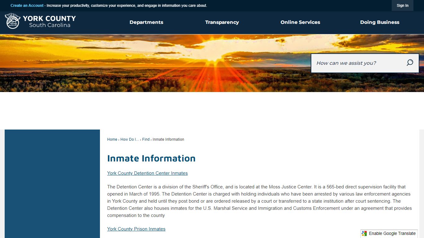 Inmate Information | York, SC